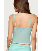 Edikted Women's Enya Fringed Sheer Mesh Top