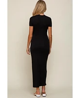 Pinkblush Black Mock Neck Front Slit Short Sleeve Maternity Maxi Dress