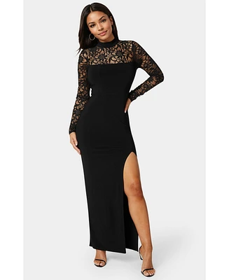 Bebe Women's Mock Neck Lace Bodice Maxi Dress