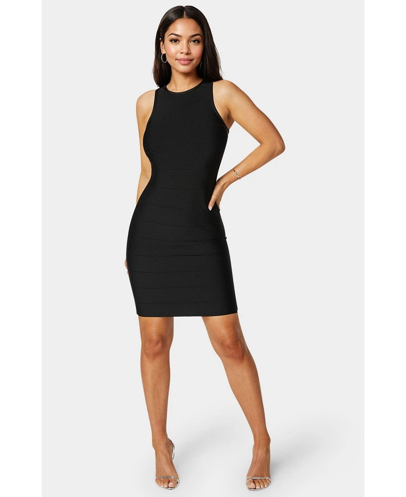 Bebe Women's Racer Neck Bandage Short Dress