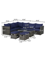 Gouun 6-Piece Outdoor Patio Sectional Sofa Set with Glass Table, Cushions and Pillows for Backyard and Garden