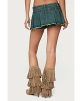 Edikted Women's Frayed Pleated Denim Mini Skort