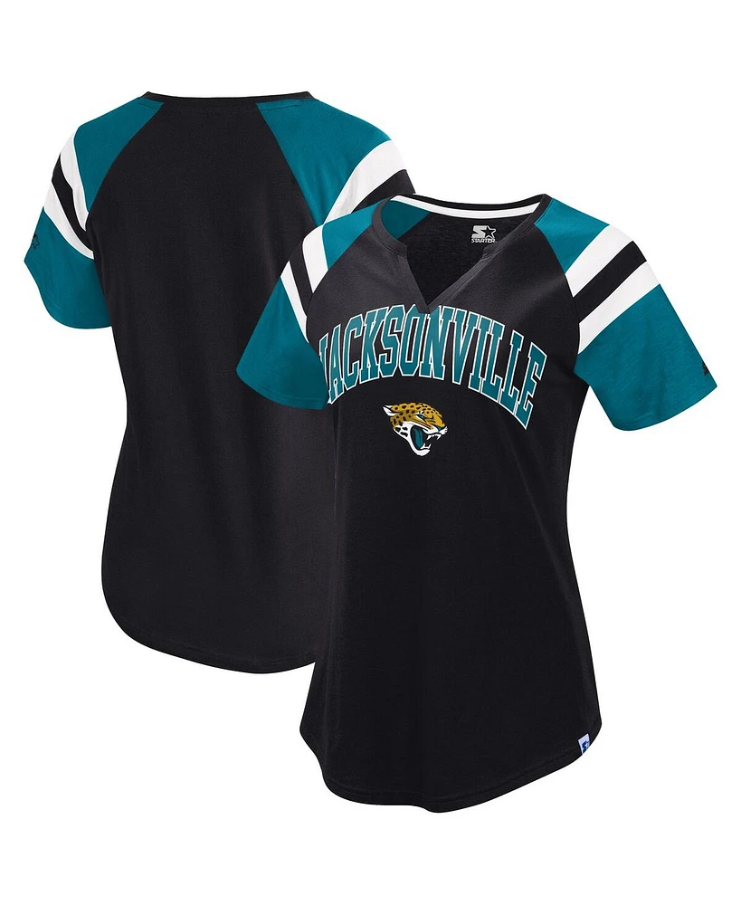 Starter Women's Black Jacksonville Jaguars Game on Notch Neck Raglan T-Shirt
