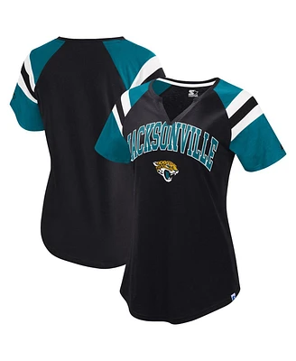 Starter Women's Black Jacksonville Jaguars Game on Notch Neck Raglan T-Shirt