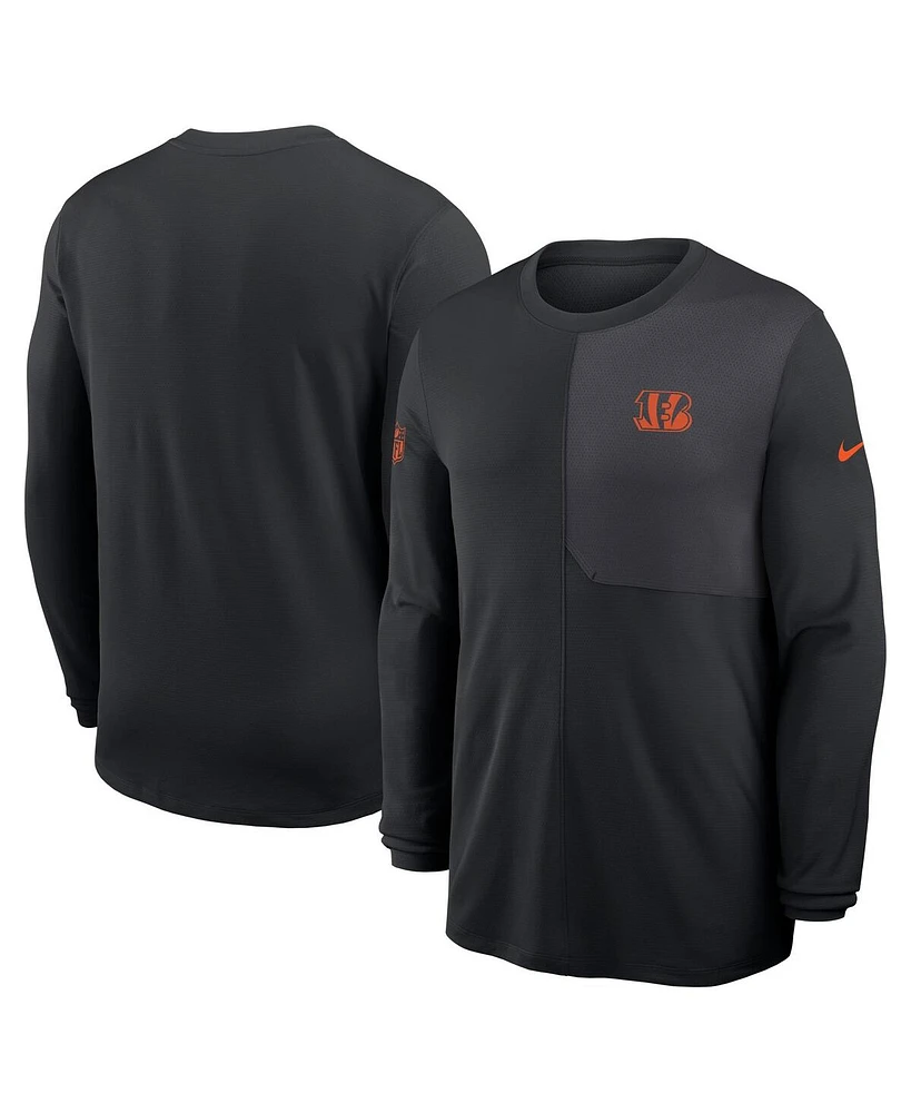 Nike Men's Black Cincinnati Bengals Sideline Coach Uv Performance Long Sleeve T-Shirt