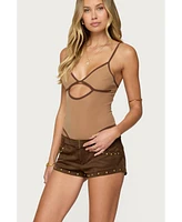 Edikted Women's Contrast Sheer Mesh Cut Out Bodysuit