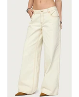 Edikted Women's Contrast Stitch Low Rise Wide Leg Jeans