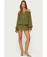 Edikted Women's Delphine Off Shoulder Chiffon Romper