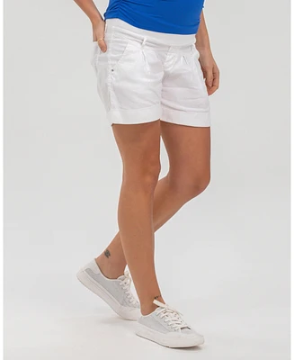 Pietro Brunelli Maternity Linen-Blend Shorts with Stretch Waistband