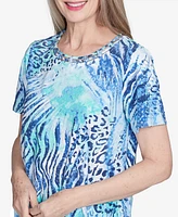 Alfred Dunner Petite Animal Printed Top with Ruched Sides