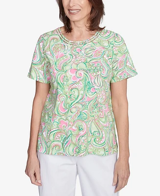 Alfred Dunner Petite Abstract Scroll Crew Neck Top