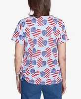 Alfred Dunner Petite Flag Heart Top with Side Ruching