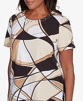 Alfred Dunner Petite Geometric Top with Detailed Neckline