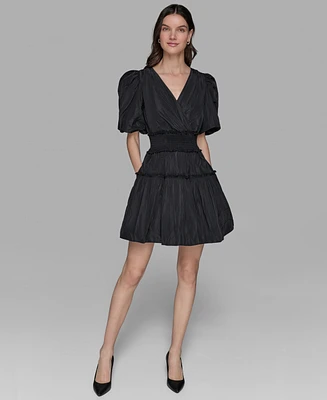 Karl Lagerfeld Paris Women's Short-Sleeve Taffeta Fit & Flare Dress