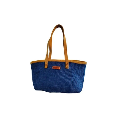 Sawa Sawa Nourishment Rectangular Handmade Laptop Work Sisal Straw Blue Basket Tote Handbag