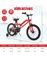18 Inch Kids Bike with Led Lights Adjustable Carbon Steel Bicycle for 4-8 Years Old
