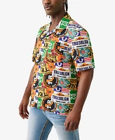 True Religion Men's Short Sleeve Allover Print Camp Shirt