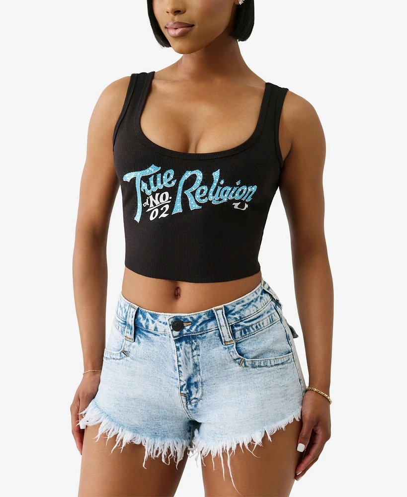 True Religion Women's Crystal Rib Crop Tank Top