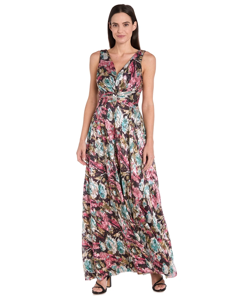R & M Richards Women's Sleeveless Metallic A-Line Dress