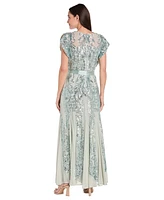 R & M Richards Women's Short-Sleeve Sequined Gown