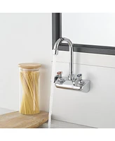 Greenspring Double Handle Wall Mount Kitchen Faucet Standard Kitchen Faucet With Swivel Spout 4" Center in Polished Chrome