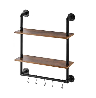 Slickblue Wall-Mount Industrial Pipe Shelf 2 Tier for Kitchen Bedroom or Office Storage