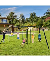 Gymax 660 lbs Kids Metal Swing Set for Backyard 7-in-1 Multifunctional Swing Set