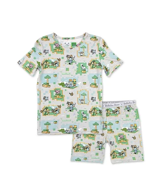 Bellabu Bear Kids Unisex Minecraft Overworld Dreams 2-Piece Short Sleeve & Shorts Pajama Set