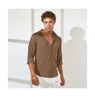 Campus Sutra Men's Chocolate Brown Cubic-Textured Shirt
