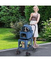Gymax Double Pet Stroller for 2 Dogs or Cats w/ 2 Detachable Carriers Safety Belt