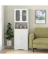 Slickblue Bathroom Storage Cabinet with Frost Glass Doors and Shelves