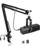 ZealSound Xlr/Usb Dynamic Microphone for Gaming, Podcast, Rgb Light, Mute, Mic Gain, Headphones Jack, Boom Arm Stand for iPhone, Pc, YouTube