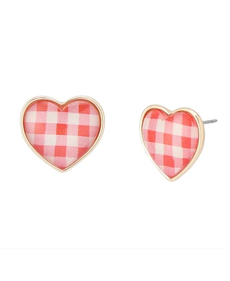Betsey Johnson Backyard Gingham Heart Stud Earrings