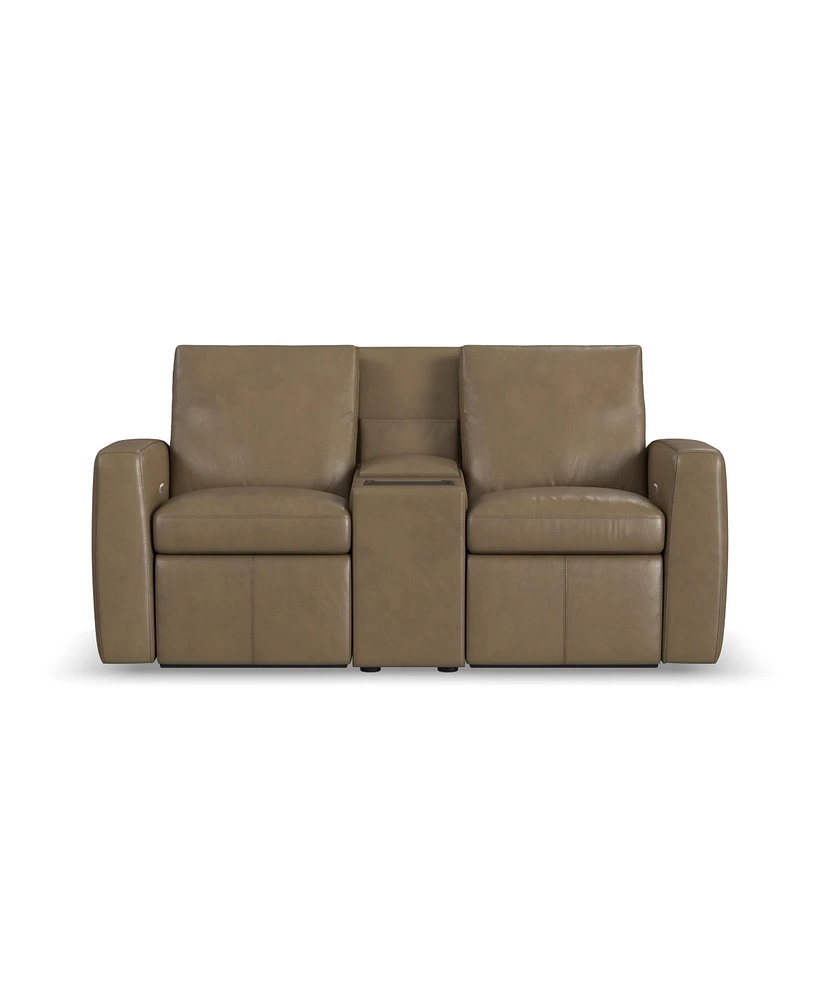 Flexsteel Aria 75" Fawn Leather Power Reclining Loveseat with Console