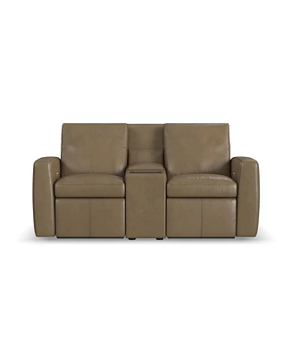 Flexsteel Aria 75" Fawn Leather Power Reclining Loveseat with Console