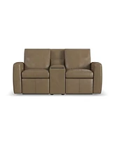 Flexsteel Aria 75" Fawn Leather Power Reclining Loveseat with Console