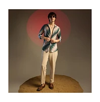 Campus Sutra Men's Emerald Green & Ivory White Ombre-Pleated Shirt
