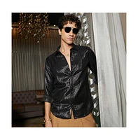 Campus Sutra Men's Metallic Black Blushed Shirt