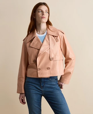 Furniq Uk Women's Leather Cropped Trench Style Jacket, Created For Macy's