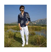 Campus Sutra Men's Navy Blue Maxi-Flora Shirt