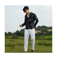 Campus Sutra Men's Midnight Black Bloom-Imprint Shirt