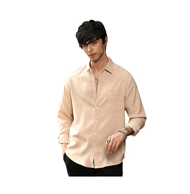 Campus Sutra Men's Ecru Beige Solid Relaxed Shirt