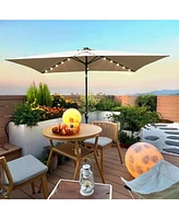 Flynama 10 x 6.5t Rectangular Patio Solar Led Lighted Outdoor Umbrellas with Crank and Push Button Tilt for Garden Backyard Pool Swimming Pool