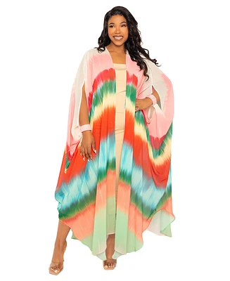 Buxom Couture Plus Size Ombre Stripe Robe with Wrist Band