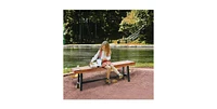 Slickblue Wood Outdoor Bench with Metal Legs for Garden Park Patio and Front Porch Seating