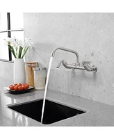 Greenspring 2-Handle Commercial Sink Faucet with 8" Swivel Spout Center Wall Mount Kitchen Polished Chrome