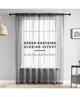 Kate Aurora Hotel Lux 2 Piece Charcoal Gray Rod Pocket Sheer Curtain Panels