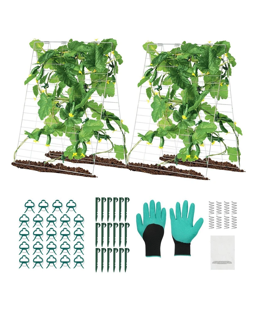 Slickblue Foldable A-Frame Metal Garden Trellis for Climbing Plants Cucumbers and Vegetables
