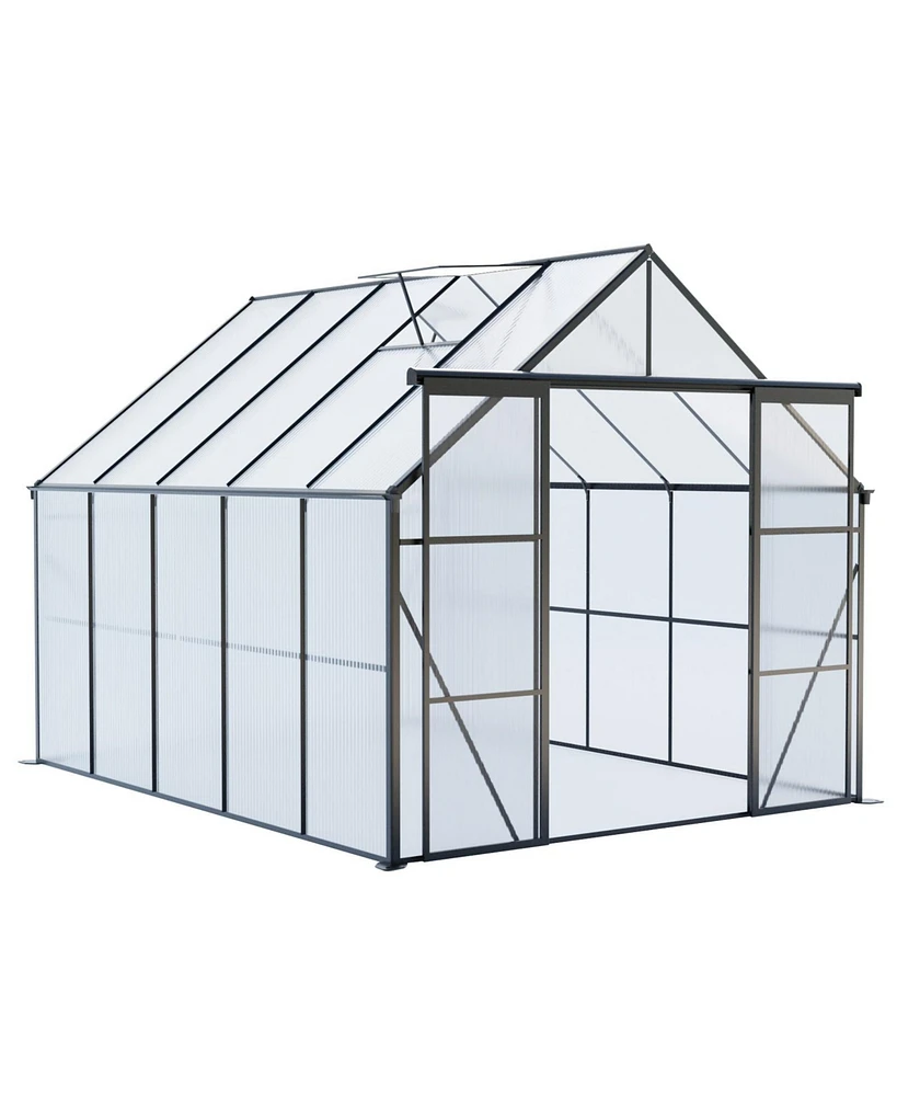 Mondawe 8x10FT Aluminum Double Door Polycarbonate Greenhouse with Raised Base and Anchor