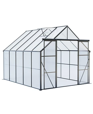 Mondawe 8x10FT Aluminum Double Door Polycarbonate Greenhouse with Raised Base and Anchor